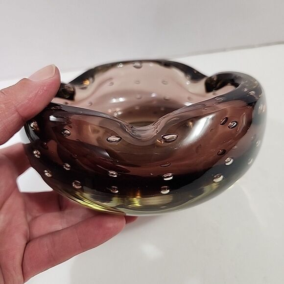 Vintage Murano MCM Blenko Glass Ashtray Amethyst 6” Controlled Bubble Purple - Picture 4 of 9